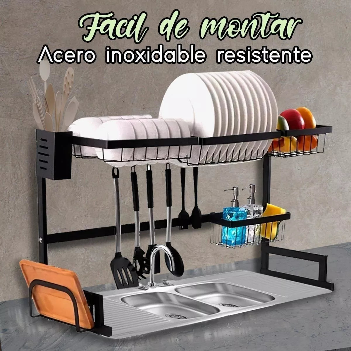 Escurridor de platos organizador de cocina en acero inoxidable, elegante y practico ¡¡¡PAGA AL RECIBIR!!!